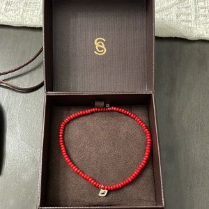 Sydney Evan Gold Bezel Sapphire & Diamond Evil Eye on Red Bamboo Coral Unisex